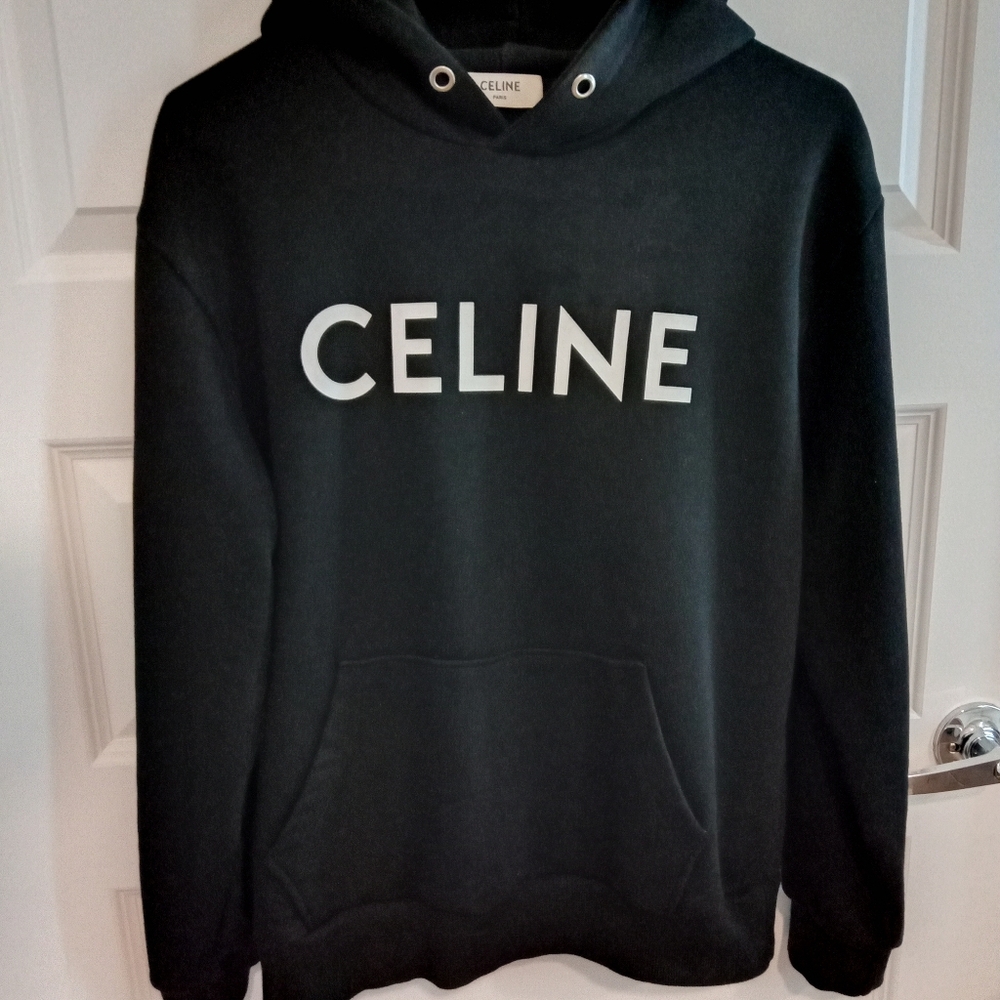 Celine Black White Cotton Pullover Hoodie
